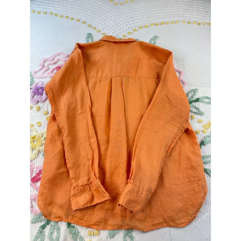 UNIQLO Linen Orange Button Up Shirt Long Sleeve Collared Top Size‎ M - Picture 2 of 9
